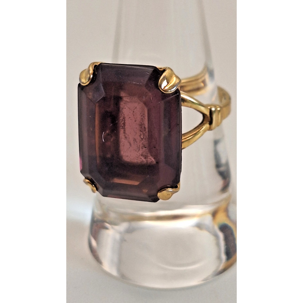 Vintage 1978 Avon Smoky Lustre Ring Faux Topaz Purple Brown Glass Size 7.5 - Picture 3 of 8